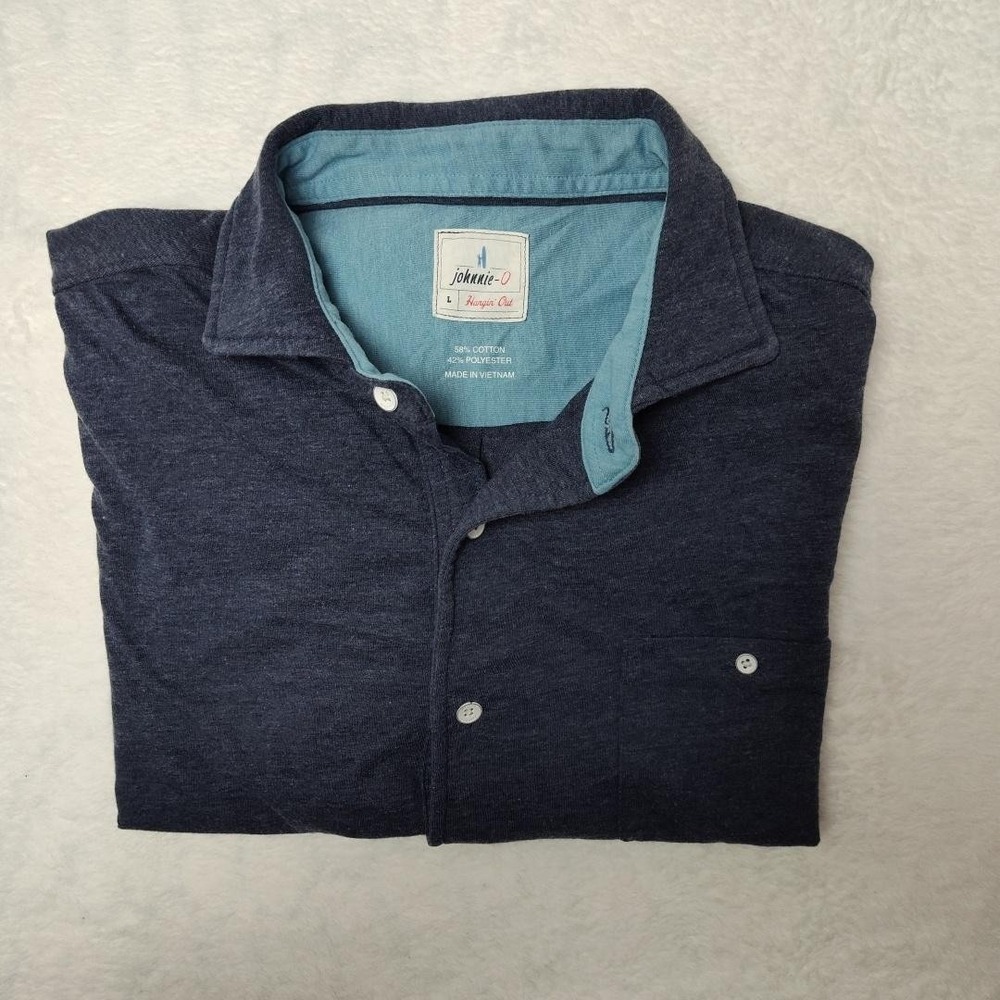 Johnnie-O Crouch Shirt Mens Large Blue Short Sleeve Button Up Pocket Casual